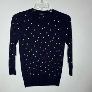J. Crew Sweater Merino Wool Navy Star Embroidery Size Small